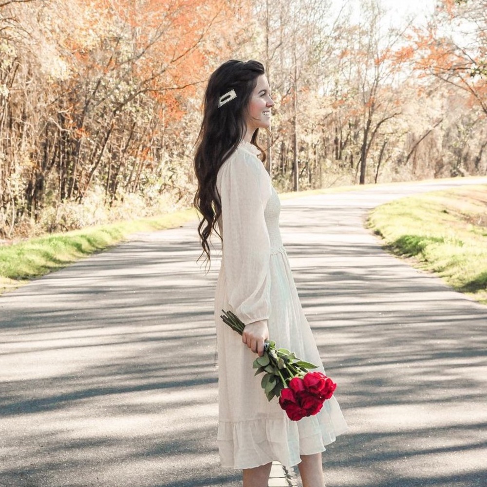 Cream Midi Smocked Dress